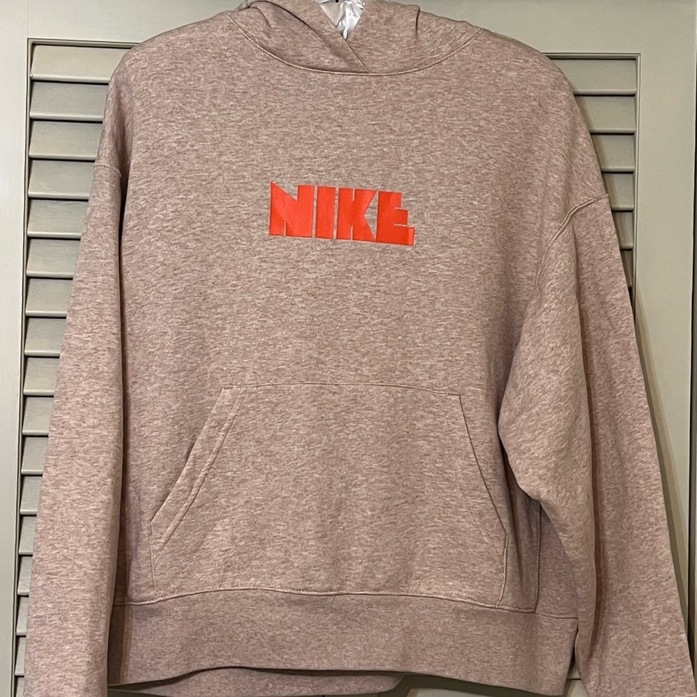 Nike Tan Hoodie with Orange Nike Logo